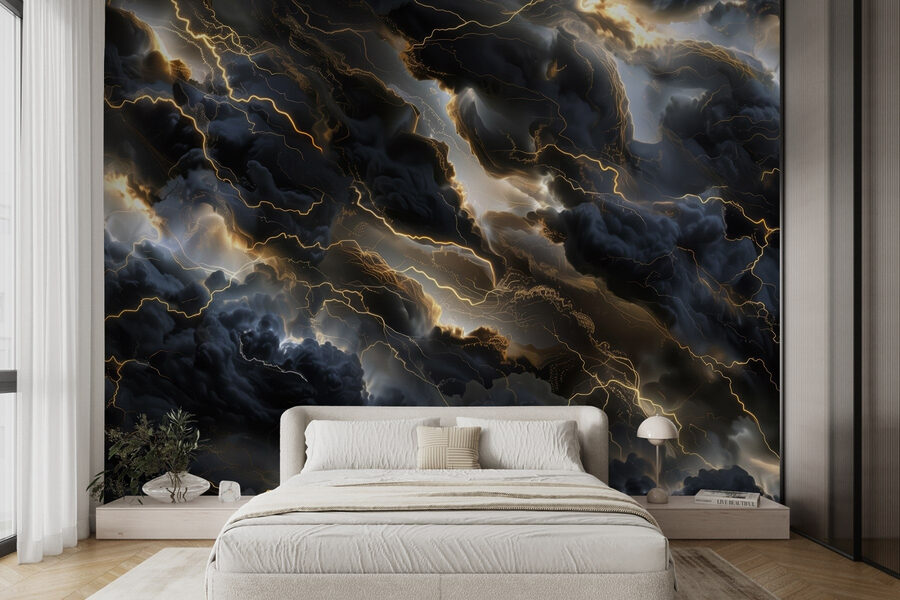 Schwarze Wolken mit Blitzen