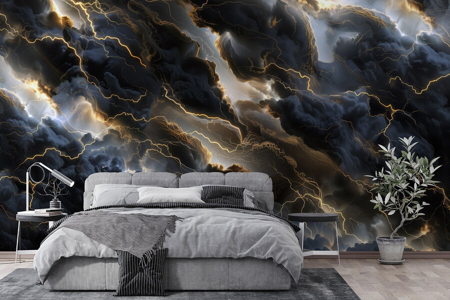 Schwarze Wolken mit Blitzen