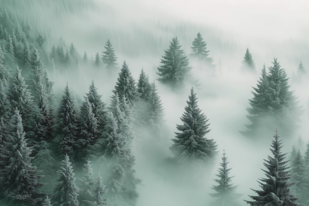 Gruppe von Bäumen im Nebel Gruppe von Bäumen im Nebel
