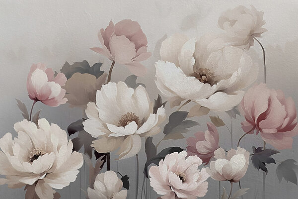 Gemälde mit Blumen an einer Wand Gemälde mit Blumen an einer Wand
