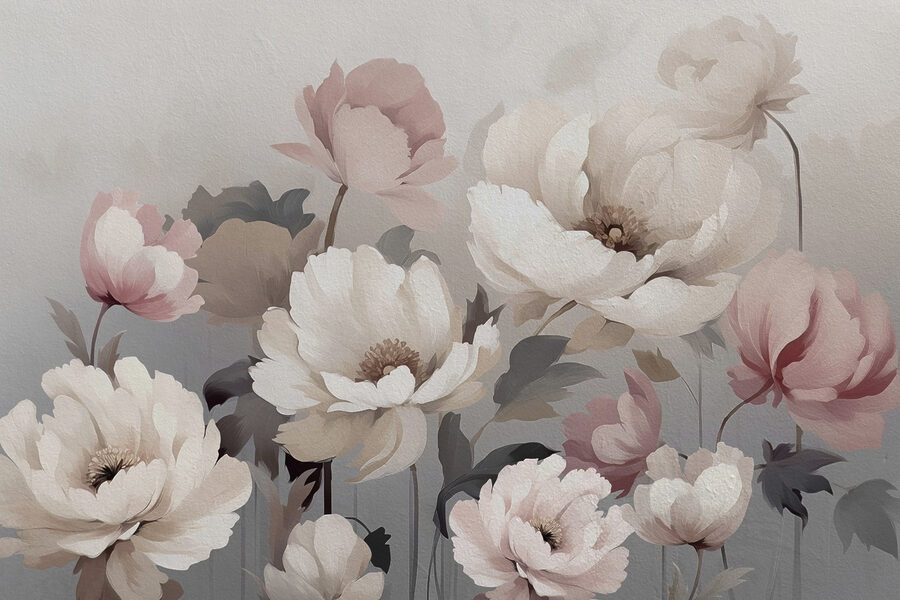Gemälde mit Blumen an einer Wand