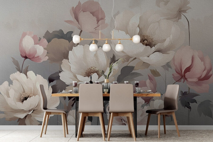 Gemälde mit Blumen an einer Wand