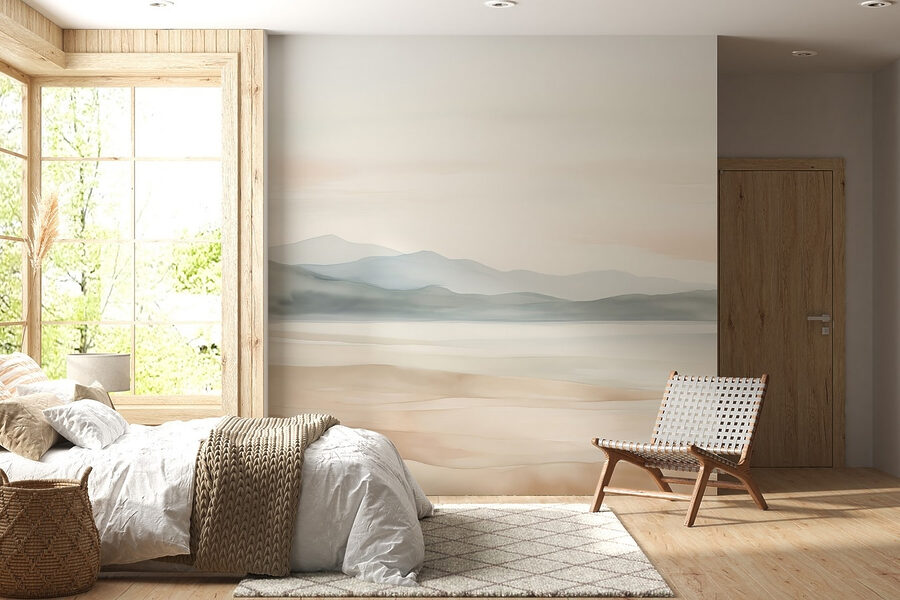 Landschaft mit Hügeln und Nebel