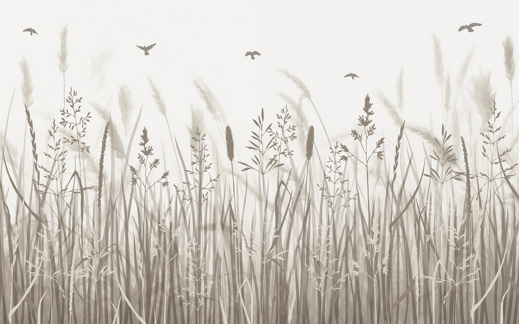Grasfeld mit fliegenden Vögeln Grasfeld mit fliegenden Vögeln