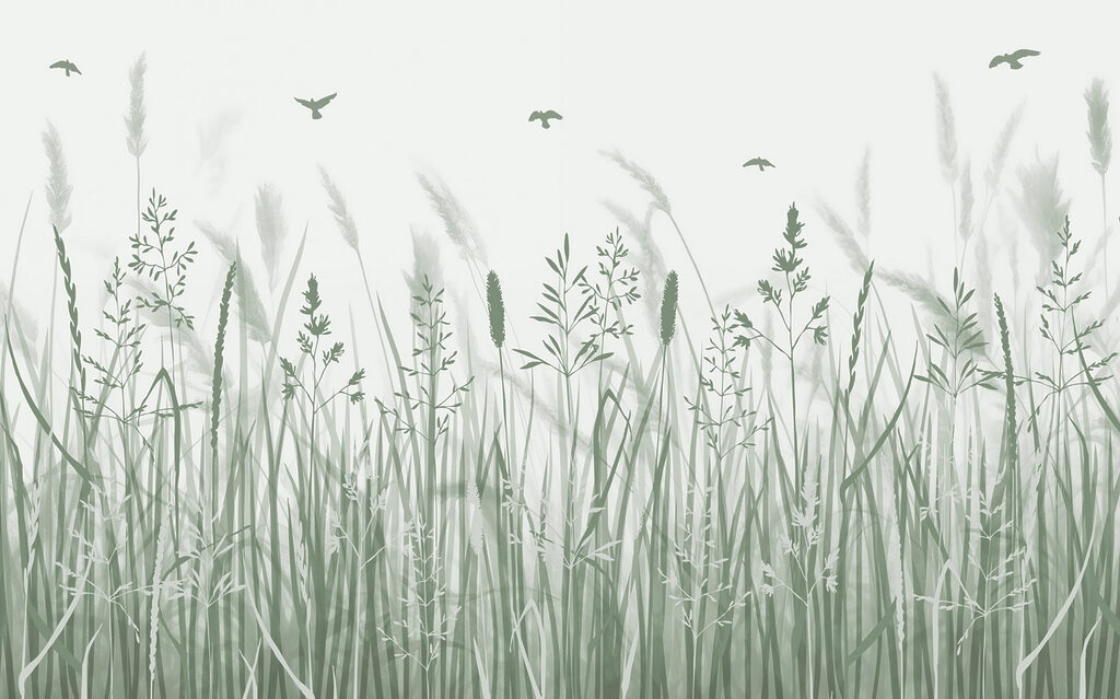 Grasfeld mit fliegenden Vögeln Grasfeld mit fliegenden Vögeln