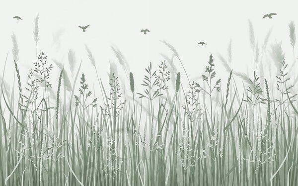 Grasfeld mit fliegenden Vögeln Grasfeld mit fliegenden Vögeln