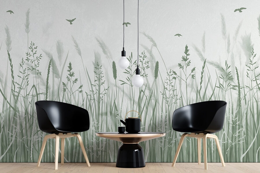 Grasfeld mit fliegenden Vögeln Grasfeld mit fliegenden Vögeln