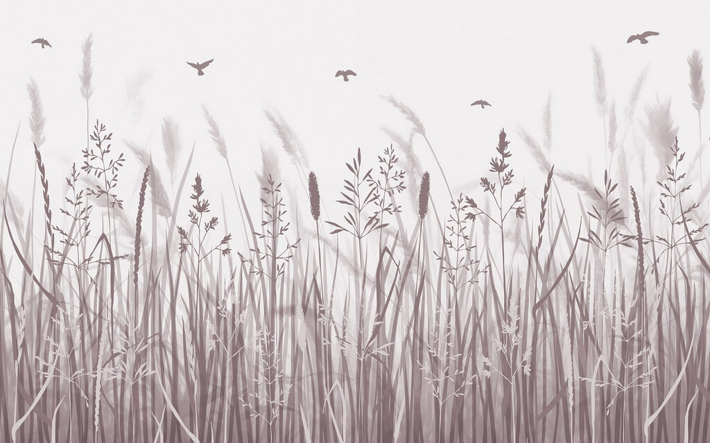 Grasfeld mit fliegenden Vögeln Grasfeld mit fliegenden Vögeln