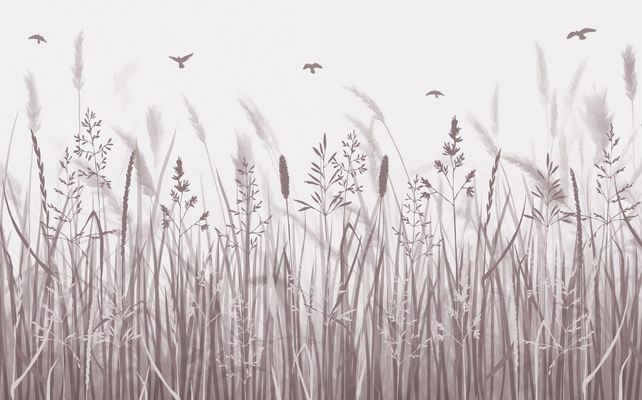 Grasfeld mit fliegenden Vögeln