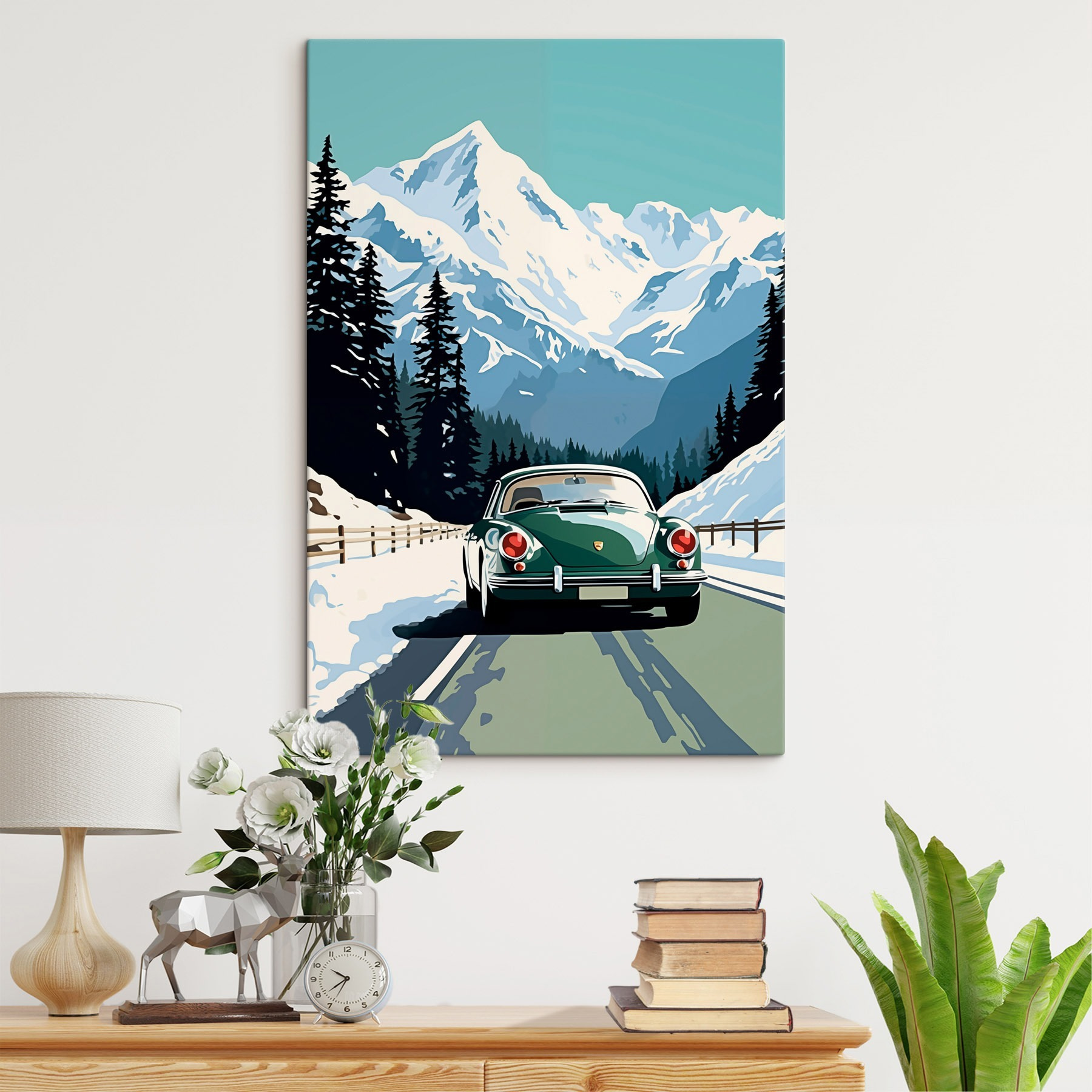 Car driving on a snowy road Car driving on a snowy road
