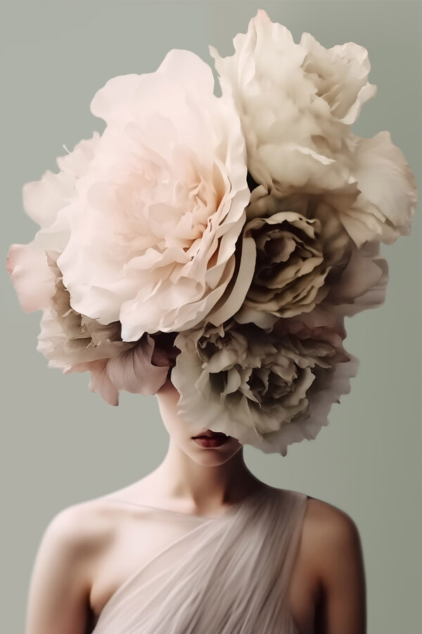 Frau mit Blumen auf dem Kopf Frau mit Blumen auf dem Kopf
