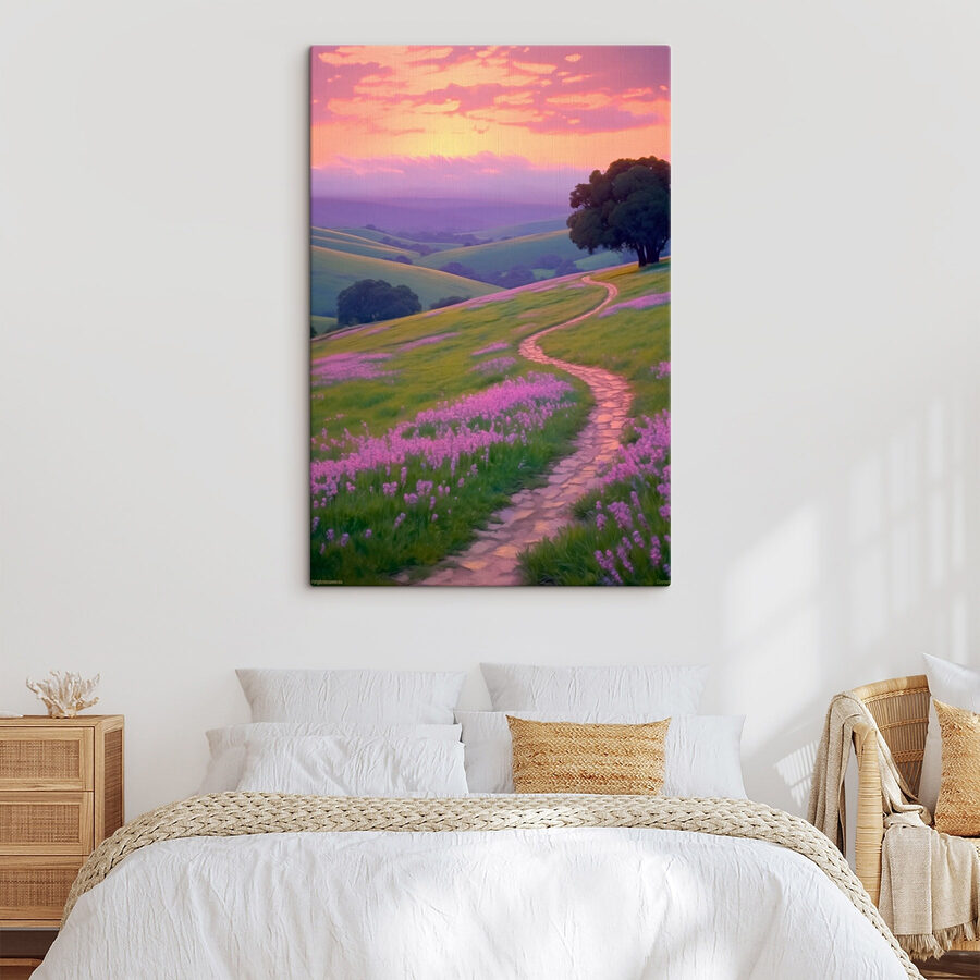 Weg durch ein Feld mit lila Blumen