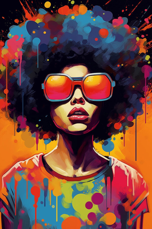 Frau mit großem Afro und Sonnenbrille Frau mit großem Afro und Sonnenbrille