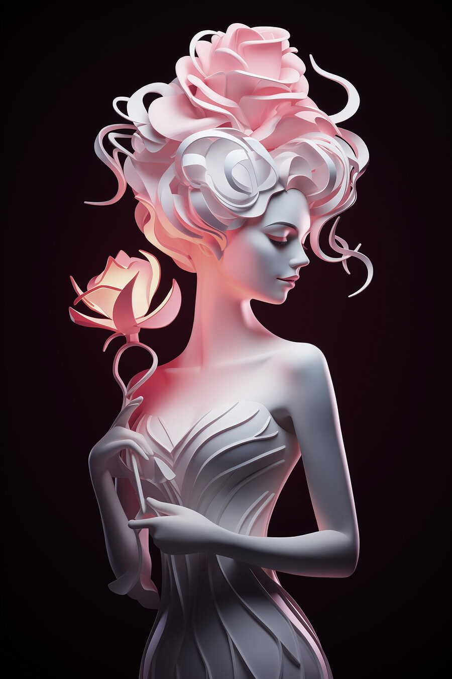 Statue einer Frau, die eine Rose hält