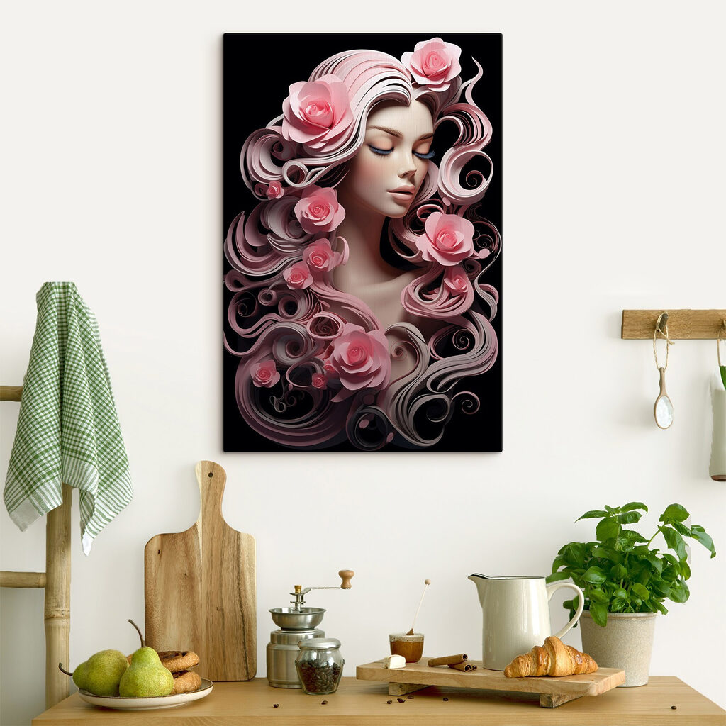 Woman with pink flowers and long hair