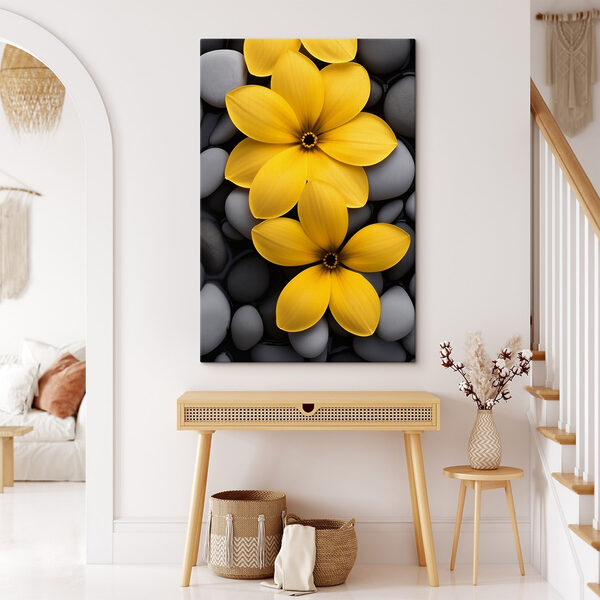 Yellow flowers on a pile of rocks