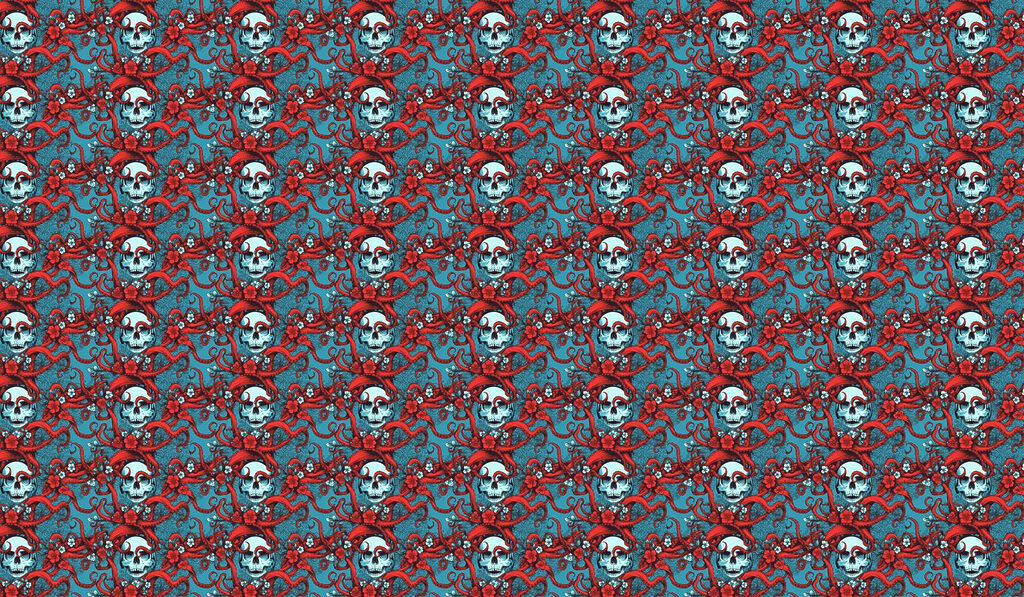 Muster von Totenköpfen mit roten Hüten Muster von Totenköpfen mit roten Hüten