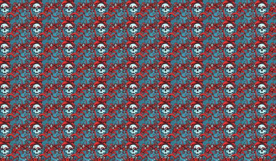 Muster von Totenköpfen mit roten Hüten Muster von Totenköpfen mit roten Hüten