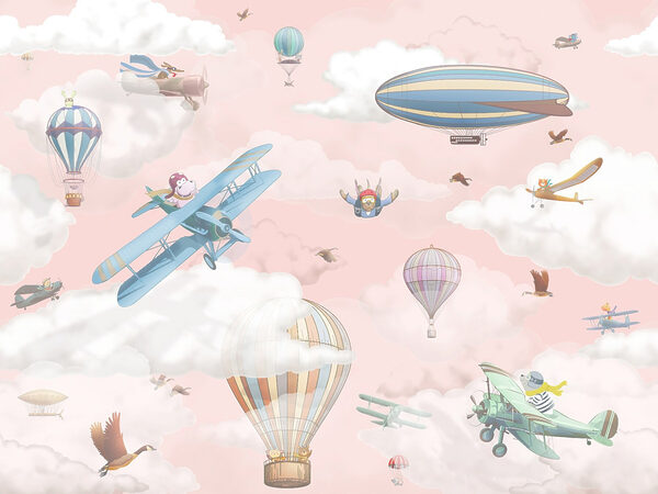 Hintergrundbild mit Flugzeugen und Heißluftballons Hintergrundbild mit Flugzeugen und Heißluftballons