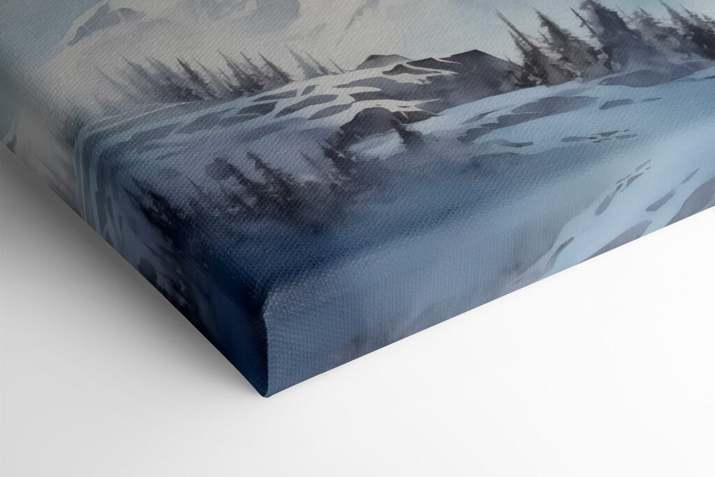 Snowy mountain range with trees