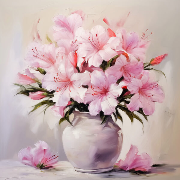 Gemälde mit rosa Blumen in einer Vase Gemälde mit rosa Blumen in einer Vase