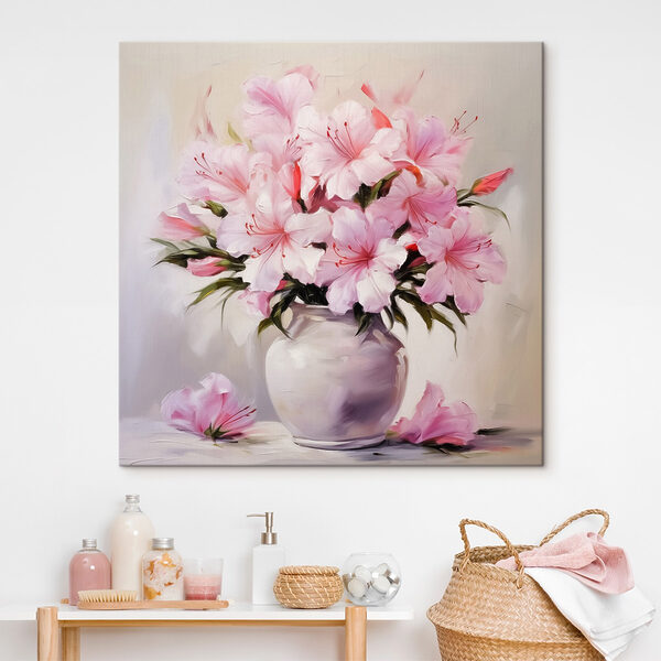 Gemälde mit rosa Blumen in einer Vase Gemälde mit rosa Blumen in einer Vase