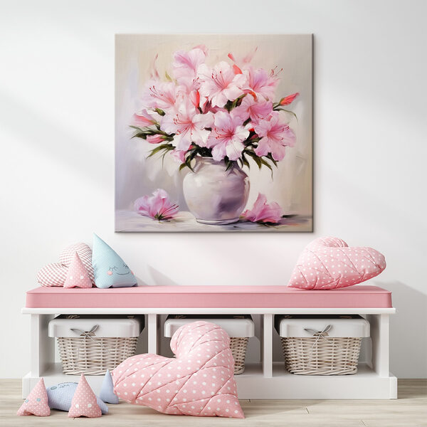 Gemälde mit rosa Blumen in einer Vase Gemälde mit rosa Blumen in einer Vase