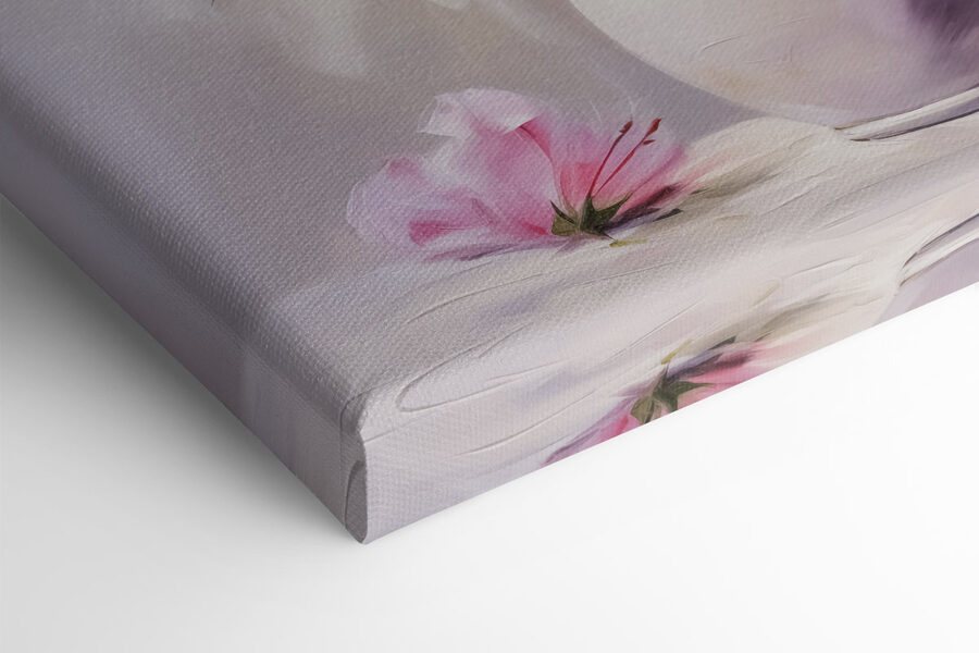 Gemälde mit rosa Blumen in einer Vase