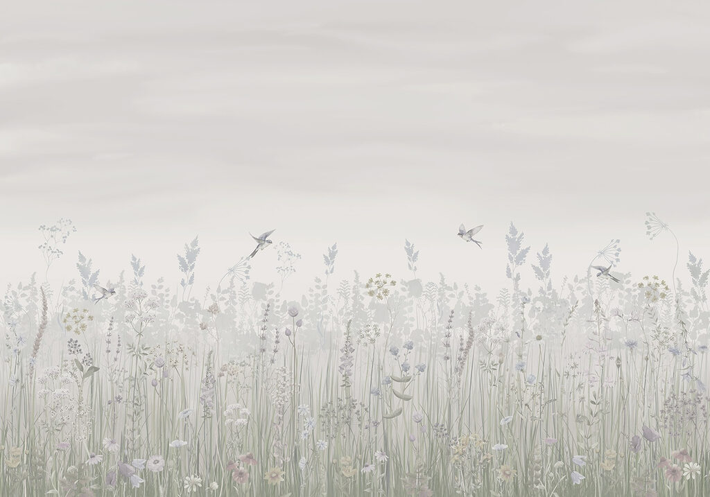 Feld mit Blumen und Vögeln Feld mit Blumen und Vögeln