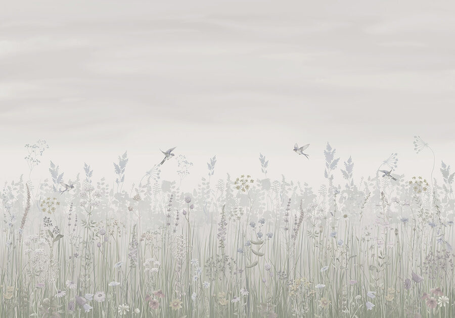 Fototapeten Feld mit Blumen und Vögeln – Bild 6