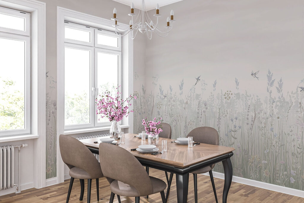 Field of flowers and birds Field of flowers and birds