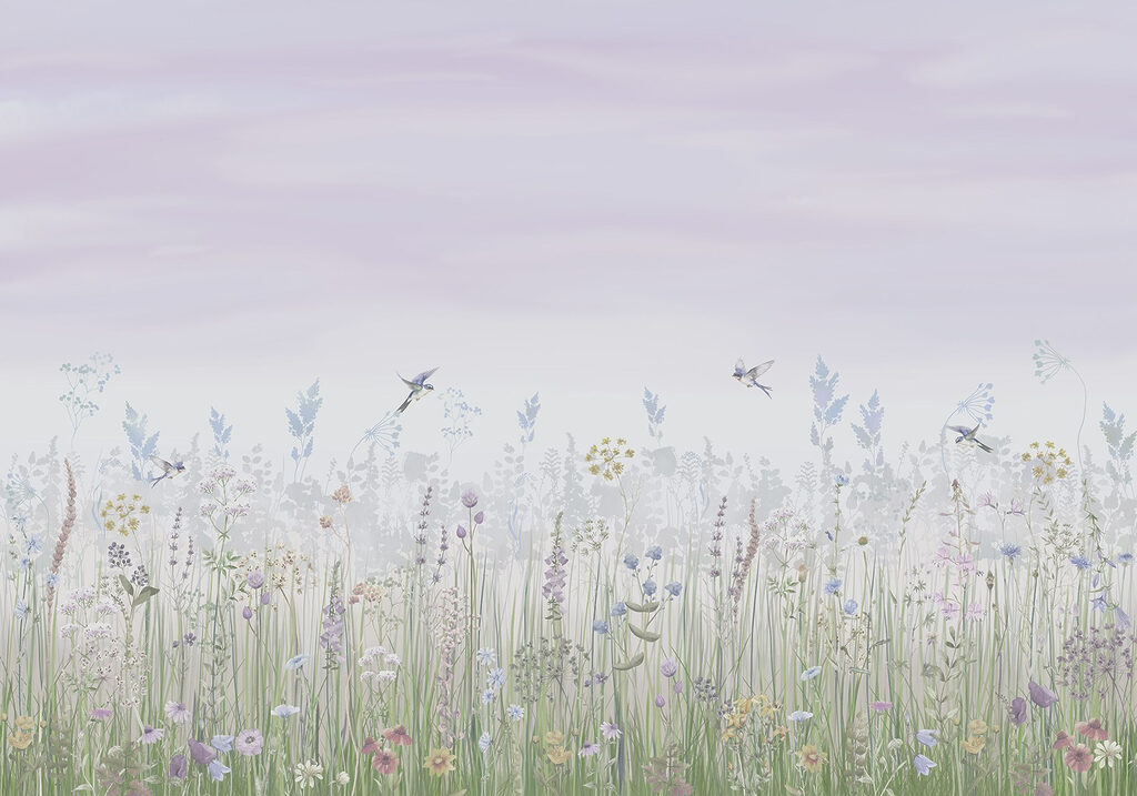 Feld mit Blumen und Vögeln Feld mit Blumen und Vögeln