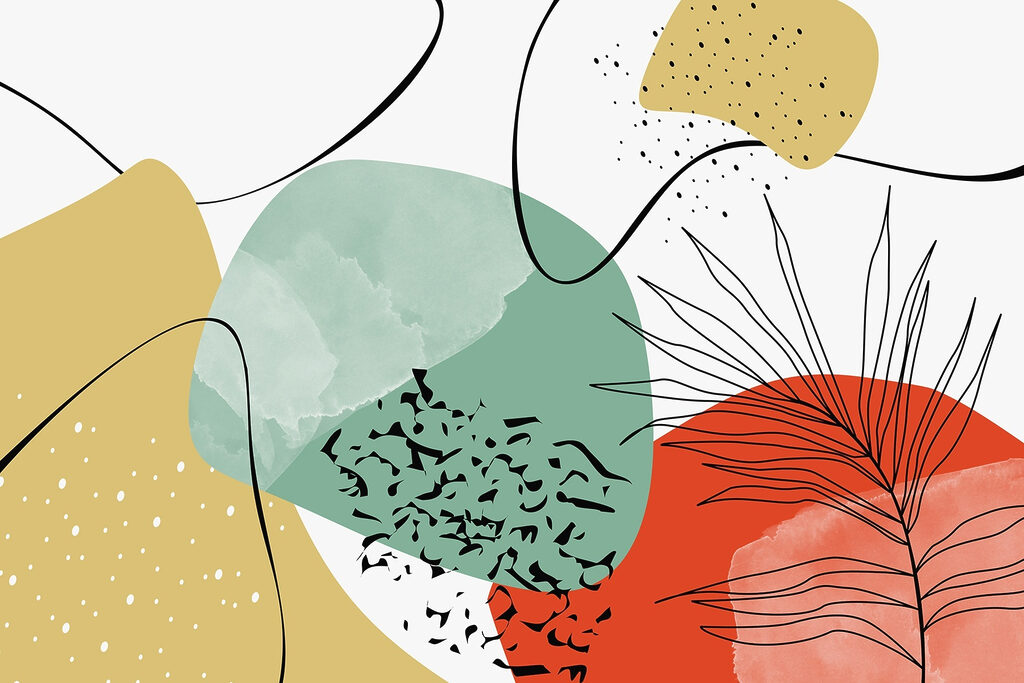 Bunte Kunst mit schwarzen und roten und gelben Formen Bunte Kunst mit schwarzen und roten und gelben Formen