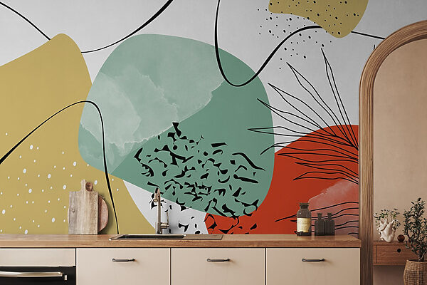 Bunte Kunst mit schwarzen und roten und gelben Formen Bunte Kunst mit schwarzen und roten und gelben Formen