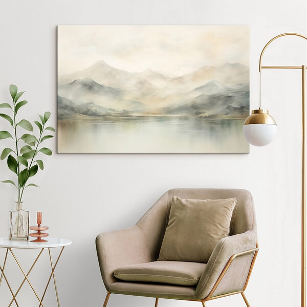 Aquarell eines Sees mit Bergen in der Ferne Aquarell eines Sees mit Bergen in der Ferne
