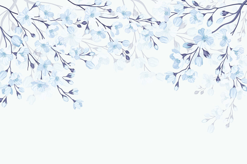 Wall murals White and blue flowers on a white background Wall murals White and blue flowers on a white background
