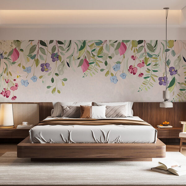 Florale Bordüre mit Blumen und Blättern Florale Bordüre mit Blumen und Blättern