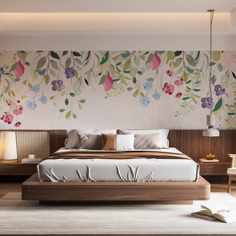 Florale Bordüre mit Blumen und Blättern
