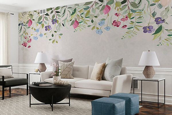 Florale Bordüre mit Blumen und Blättern Florale Bordüre mit Blumen und Blättern