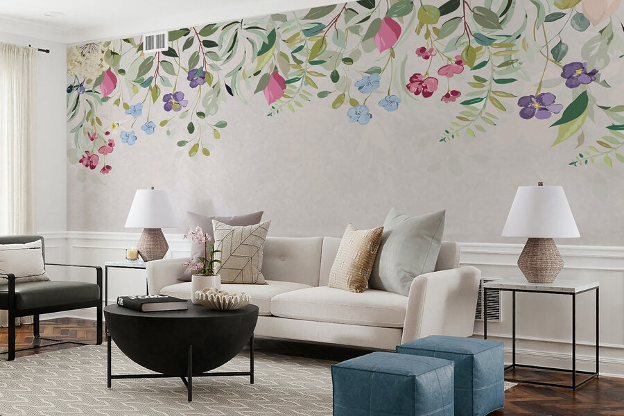 Florale Bordüre mit Blumen und Blättern