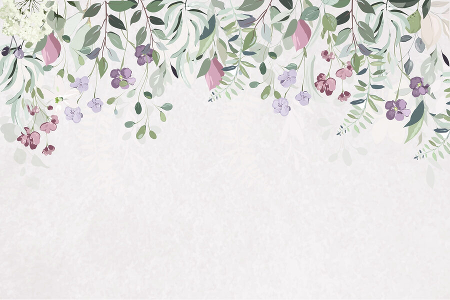 Fototapeten Blumenbordüre mit violetten Blumen und Blättern – Bild 3