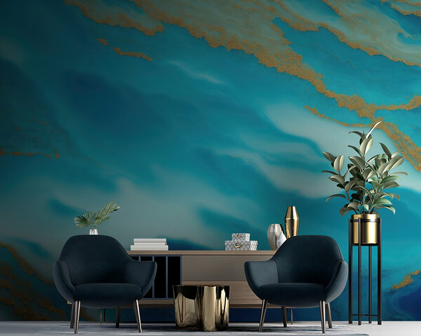 Gelassene Wellen in Blau und Gold Gelassene Wellen in Blau und Gold