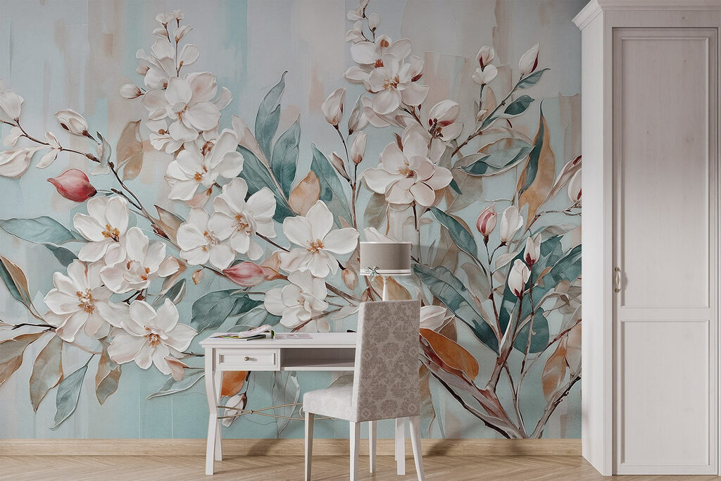 Painting of flowers on a blue background