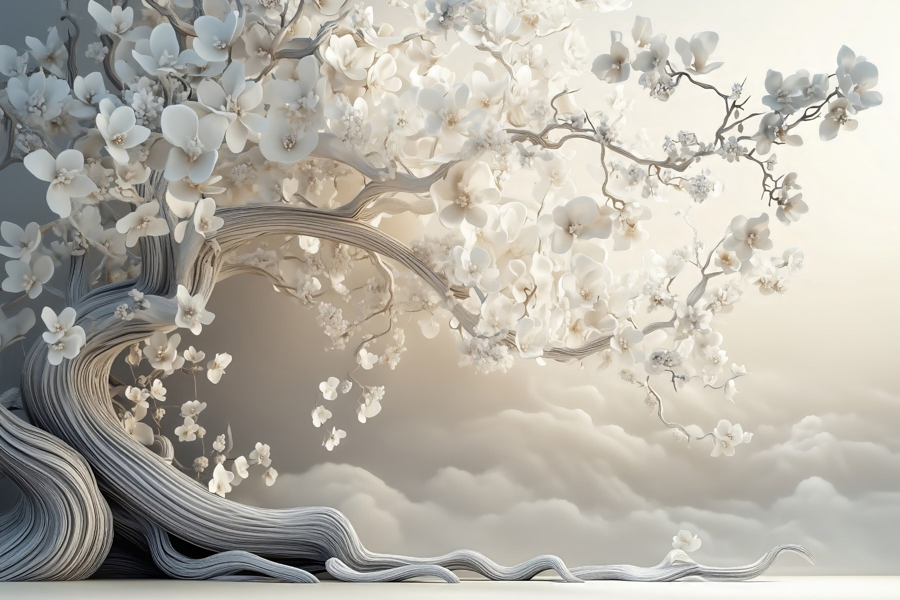 White tree with white flowers