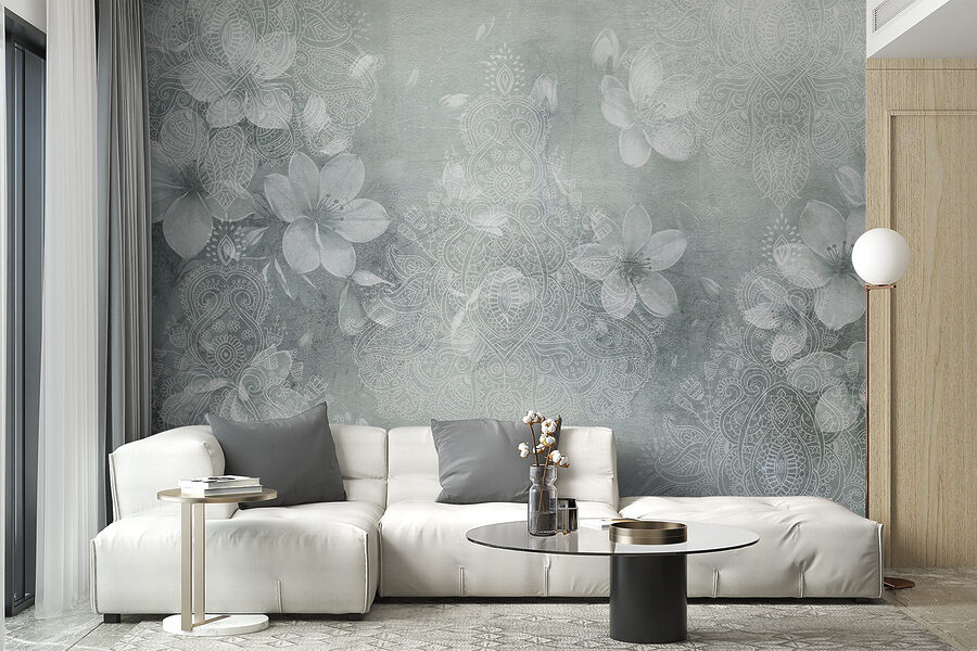 Weiße Blumen auf grauem Hintergrund