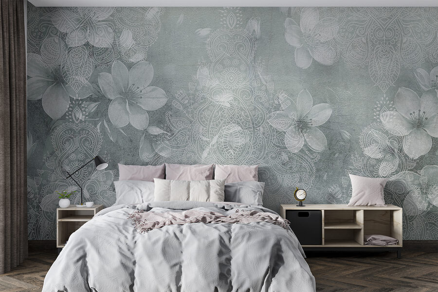 Weiße Blumen auf grauem Hintergrund