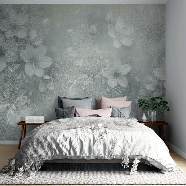 Weiße Blumen auf grauem Hintergrund Weiße Blumen auf grauem Hintergrund