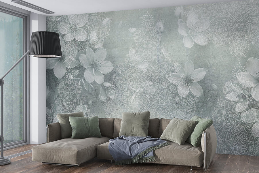 Weiße Blumen auf grauem Hintergrund