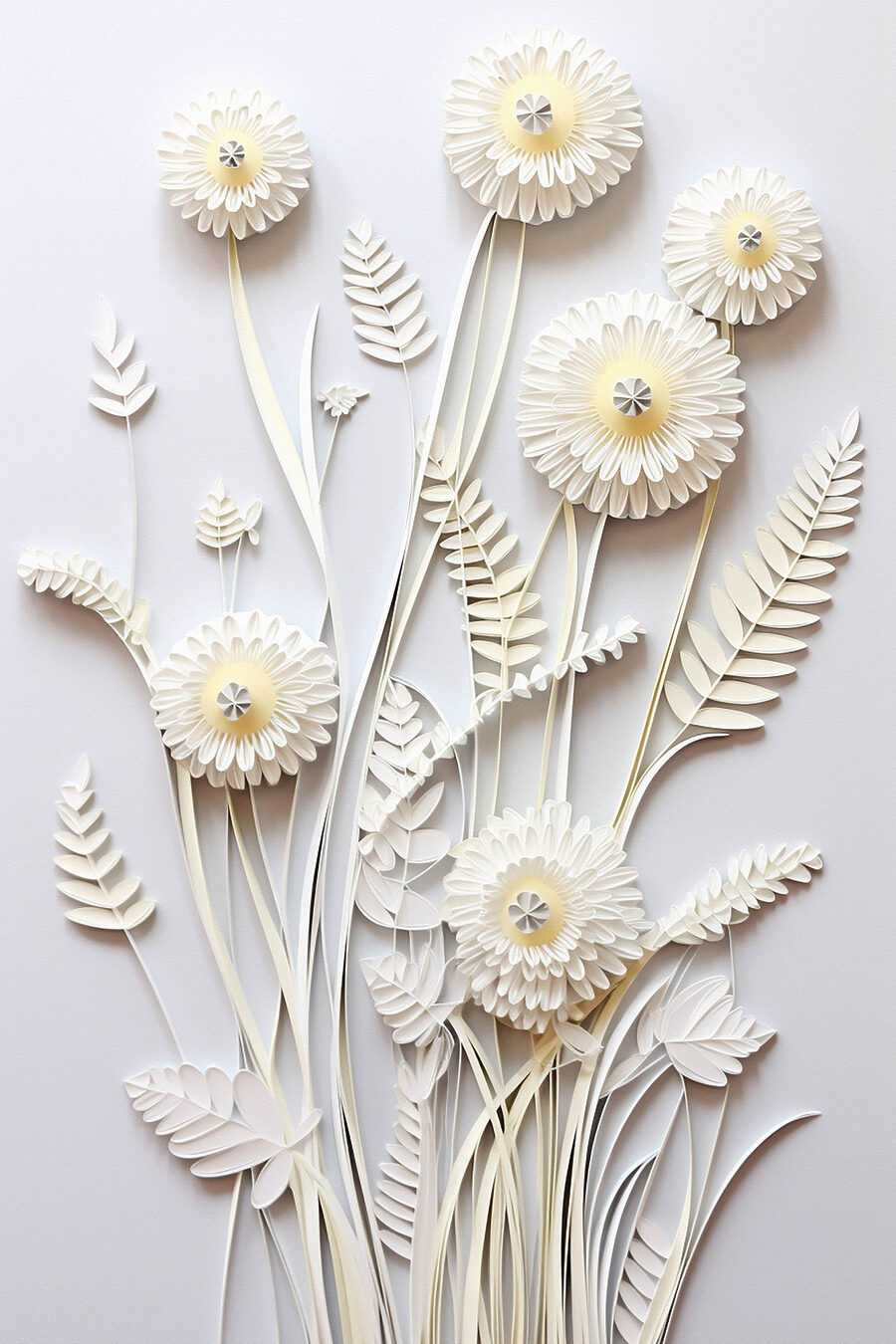 Weiße Papierblumen zum Ausschneiden