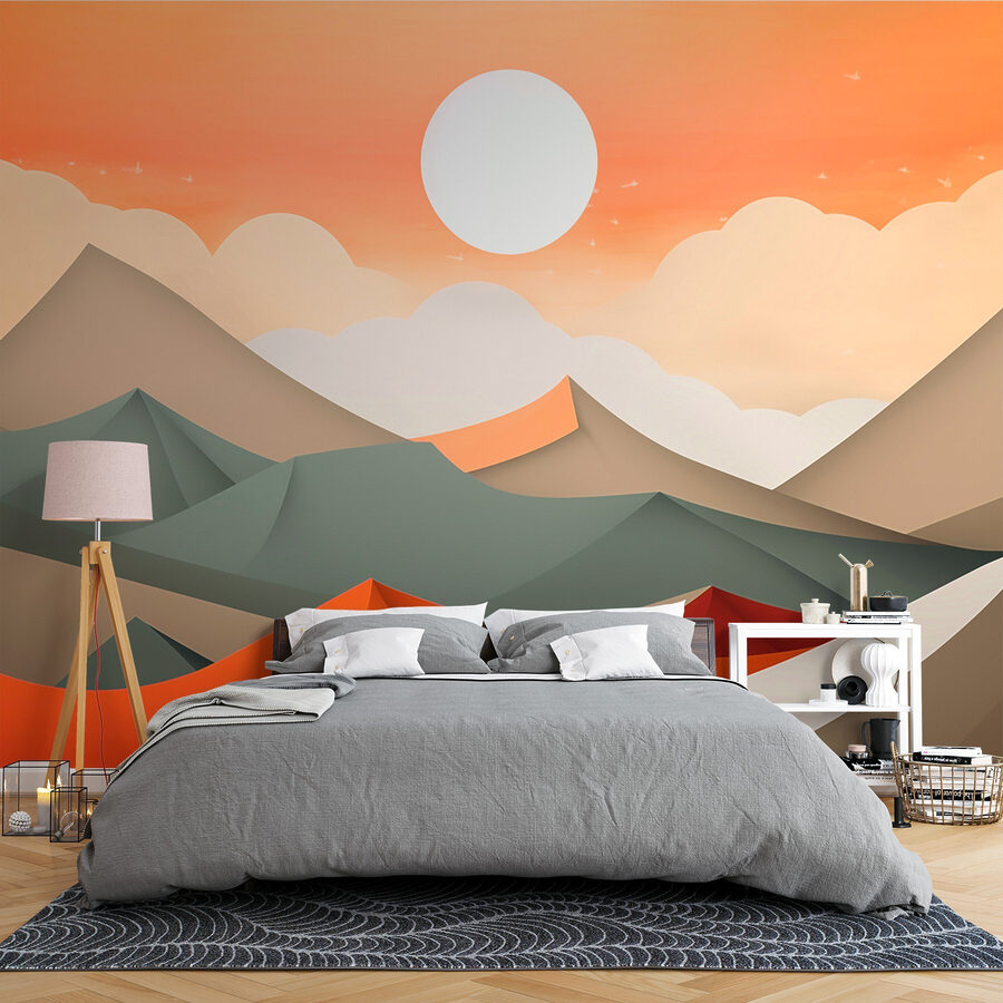 Bergkette mit orangefarbenen und grauen Hügeln
